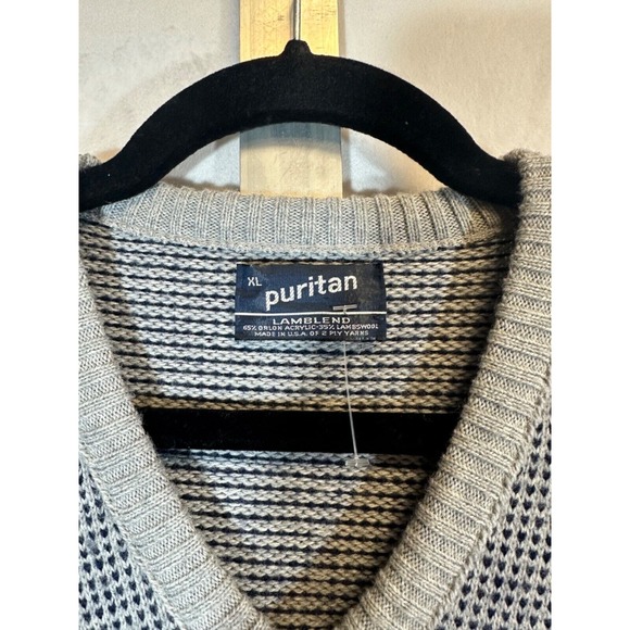 Puritan Sweater women XL v neck pullover lambswool blend USA Made Gray Navy E2 + - Picture 2 of 5